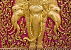 Elephant Carved in Gold Paint
