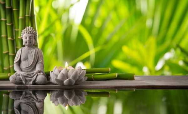 Wallpaper Buddha in Meditation Bamboo Yoga Spa Background 3D